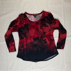 Simply Vera Vera Wang | Red & Black Floral Print Long Sleeve Top | Large